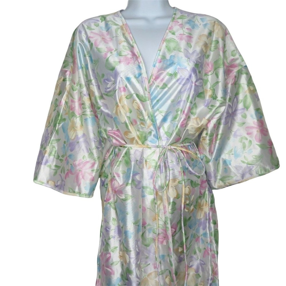 Vintage 70s Knee Length Robe M Multicolor Floral Belted Pocket New Old Stock